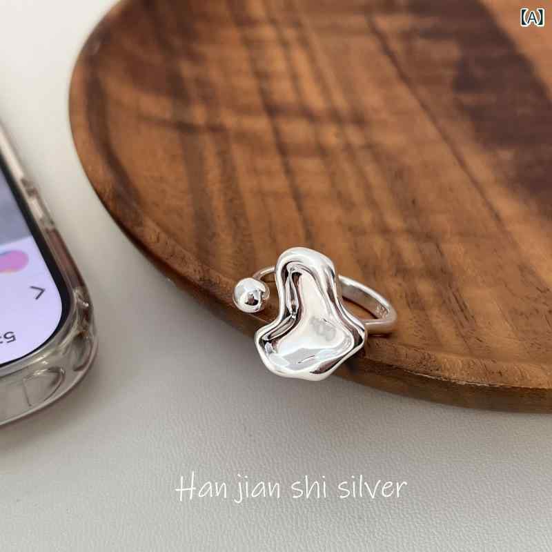 指環 レディース S925 しろがね色 不規則さ ハート型 開口部 青写真 INS風 小衆 分かりやすい 軽奢 百搭 愛くるしげ 宝飾品