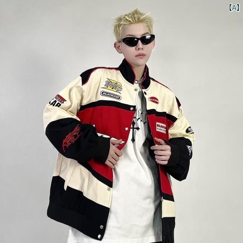 ジャケット 男女兼用 アメリカン レトロ レーシング 野球 バイカー 春秋 ストリート ファッション 欧米風 カジュアル ヴィンテージ スポーツ スタイル トレンド