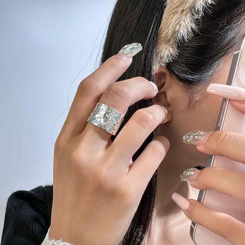 指輪 レディース S925純銀 韓国風 シンプル 幅広 デザイン 通勤 スタイリッシュ 銀アクセサリー