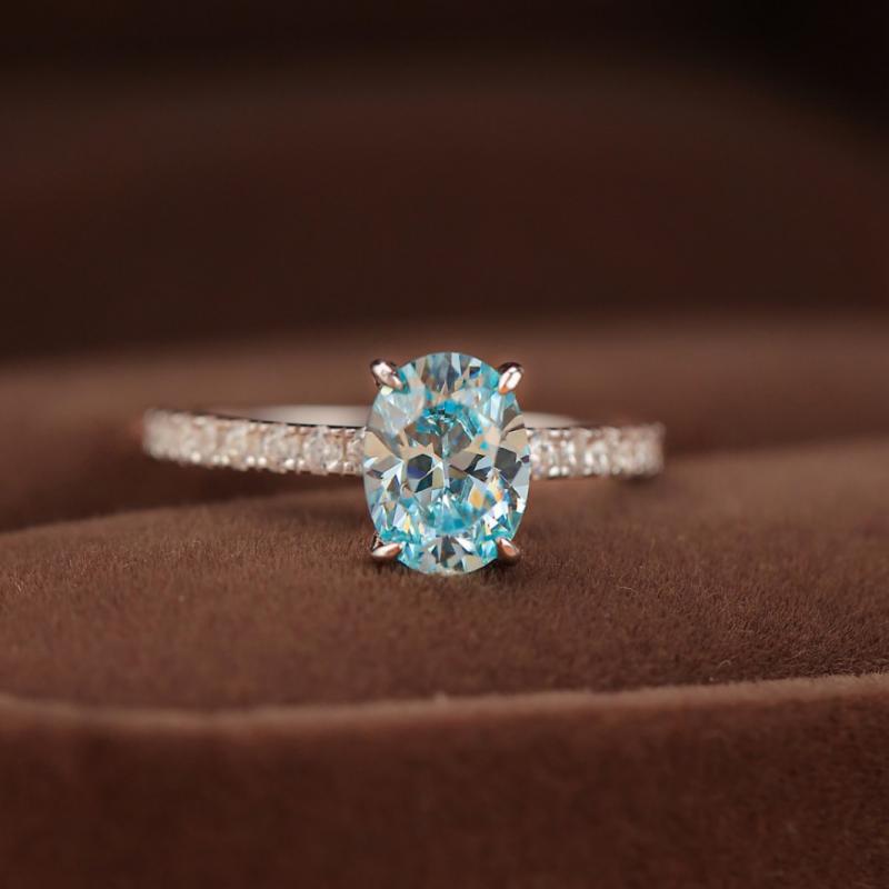 指輪 レディース 春夏 高級感 ジルコニア 微細排石 海ブルー 卵型ストーン ユニークデザイン 純銀素材 軽やか着用
