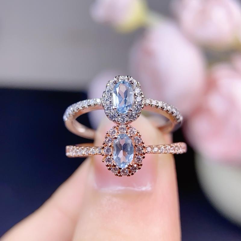 指輪 レディース 天然アクアマリン 925シルバー インフルエンサー 3x5mm 天然石 ジュエリー アクセサリー 女性 日常 通勤 ファッション かわいい シンプル デザイン 高級感
