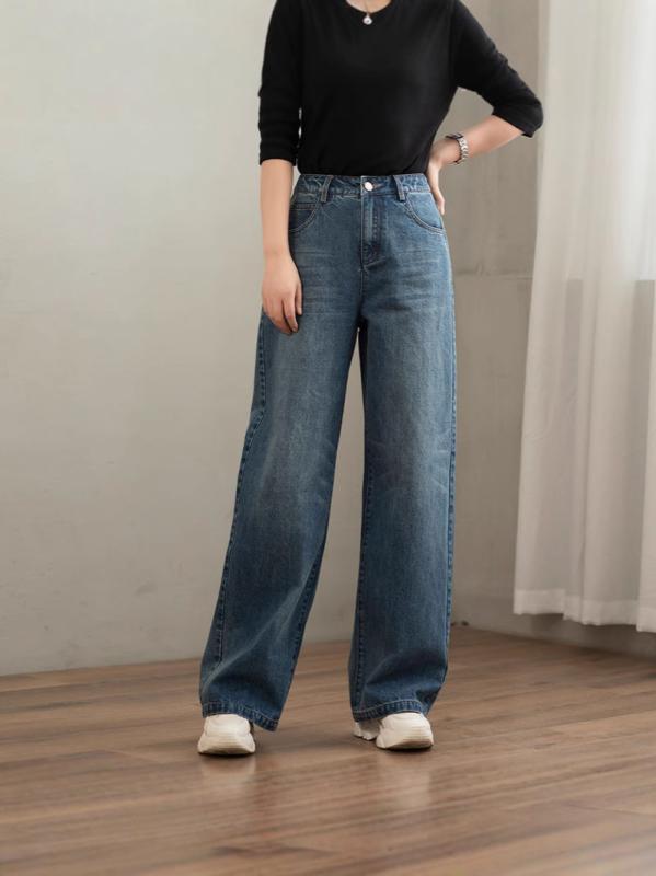 デニムパンツ レディース レトロ ワイドレッグ ハイウエスト ストレート 落ち感 春夏 ベーシック カジュアル 通勤 デイリー コーディネート 簡単 スタイリッシュ ボトムス アイテム