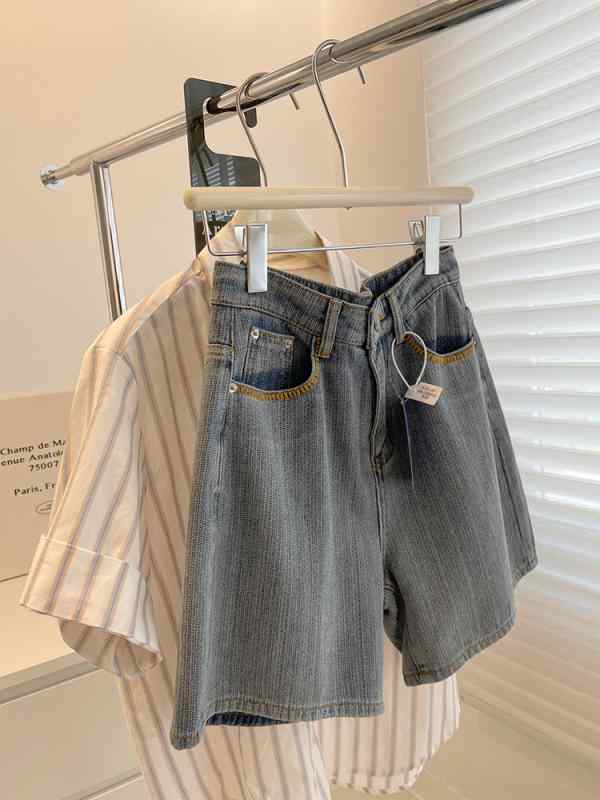 ショートパンツ レディース デニム レトロ 夏 薄手 大きめサイズ ぽっちゃり 梨型体型 ハイウエスト ゆったり スリム見え ワイドレッグ 5分丈 デイリー カジュアル スタイル