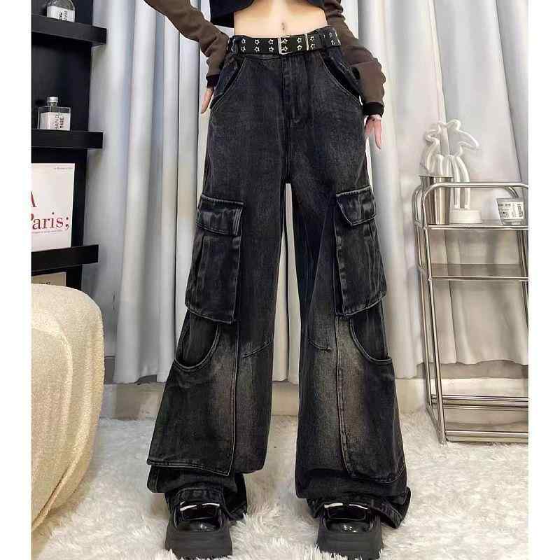デニムパンツ レディース 秋冬 工装風 ハイウエスト ロングパンツ ワイドレッグ ストレート レトロ フロア丈 アメリカンスタイル カジュアル ストリート ファッション ミリタリー 4,899円