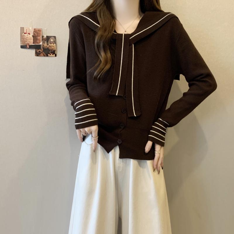 ニットセーター レディース ブイネック 長袖 早春 フレンチスタイル エレガント ゆったり 大きいサイズ 少しぽっちゃり ショール レイヤード 2点セット