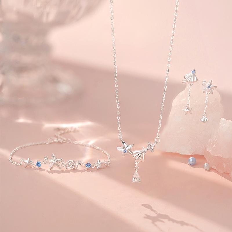 レディース 純銀 スターフィッシュ ブレスレット イヤリング ネックレス 爽やか セット アクセサリー ハンドメイド ジュエリー 夏モチーフ 細工 かわいい デザイン
