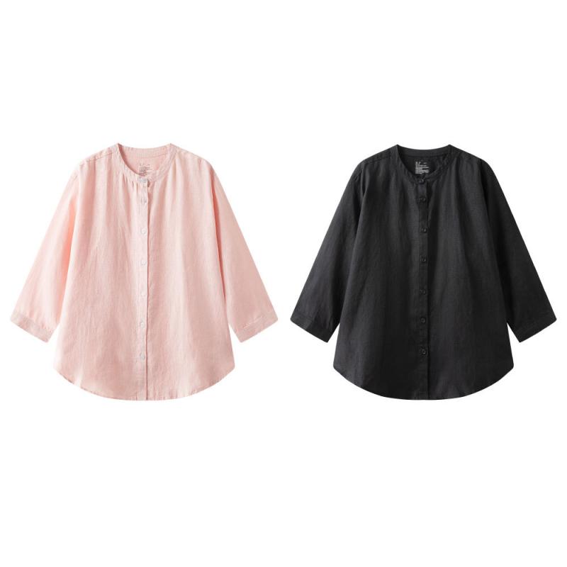 レディース 春夏 麻 七分袖 ゆったり ブラウス シャツ トップス 通気性 軽量 上着 女性服