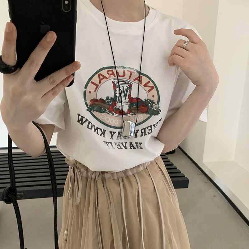 Tシャツ レディース 春夏 韓国風 カジュアル シンプル クルーネック アルファベット プリント ロゴ ゆったり ワイド シルエット 短袖 コットン 日常着