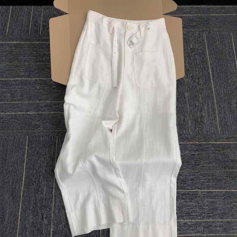 パンツ レディース ワイドパンツ ホワイト 麻素材 ゆったり ハイウエスト 細見え 体型カバー 上品 高見え 脚長効果 春夏