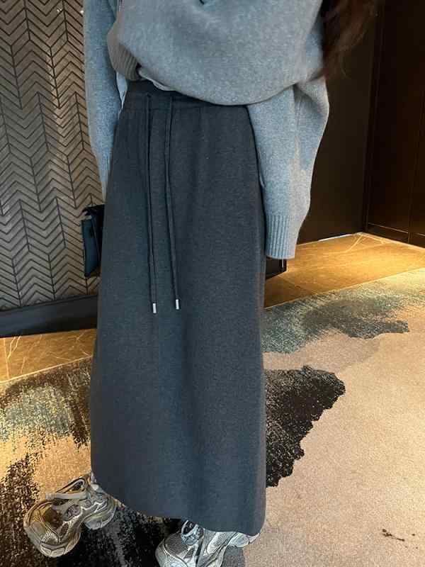 スカート レディース ハイウエスト 細見え 体型カバー Aライン ニット Iライン 切り替え 膝丈 ミディ丈 大人 きれいめ 上品 通勤 オフィスカジュアル 普段使い 春秋 冬