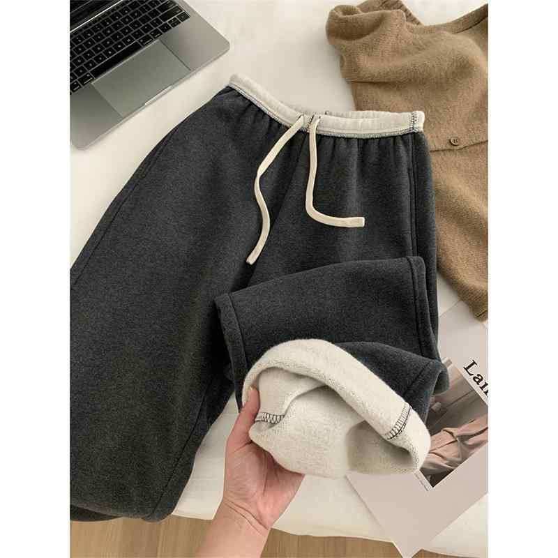 パンツ レディース ハイウエスト ストレート ゆったり 体型カバー 細見え 脚長効果 楽ちん 秋冬 加絨 ・尽地・樔