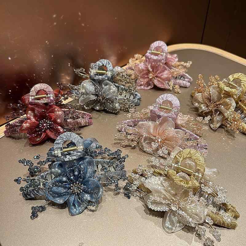 髪の毛ゼムクリップ レディース 手作り 石英 御花 オーガンディー 大型 繰り上げる髪の毛 レコード盤髪の毛 韓国風 雅びやか 愛くるしい 付属物 ひな形 雅びやか 表現スタイル
