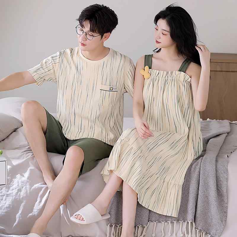 カップル パジャマ 春夏 綿 かわいい 胸パッド付き 女性 ネグリジェ 男性 シンプル ホームウェア セット ルームウェア 寝間着 通気性 吸湿 速乾 軽量 快適 リラックス 日常使い