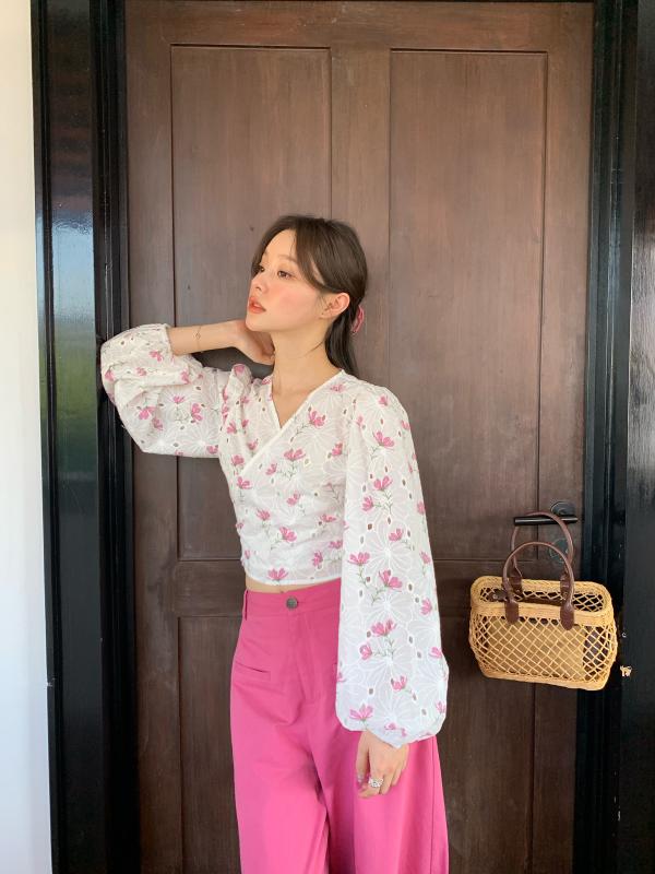 春夏 レディース ブラウス フレンチスタイル ロマンチック ガーリー フラワープリント パフスリーブ リボン付き デザイン 5,926円