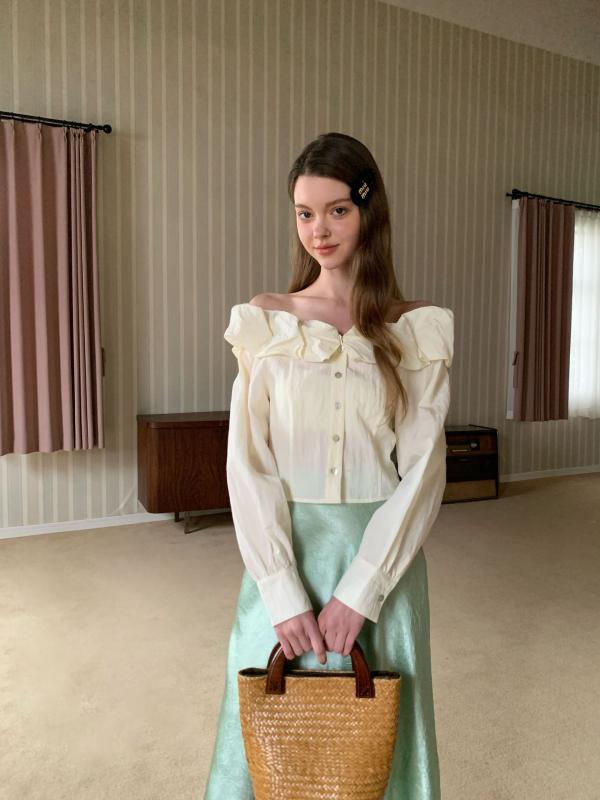 レディース 春夏 フランス風 オフショルダー 優しい 清新 若々しい テンセル シフォンブラウス 軽やか 爽やか トップス