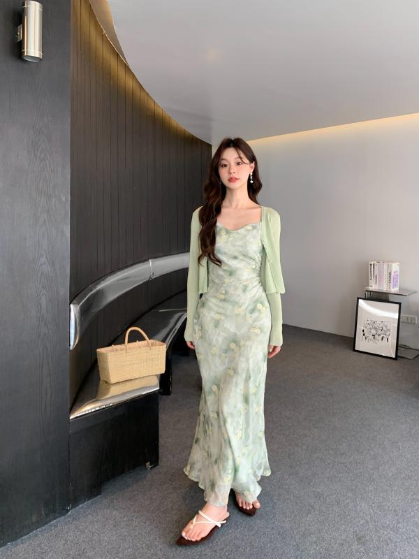 ワンピース レディース 春夏 吊り帯 小花柄 フレンチスタイル 軽熟風 名媛 上品 気質 軽やか 女性用 ドレス