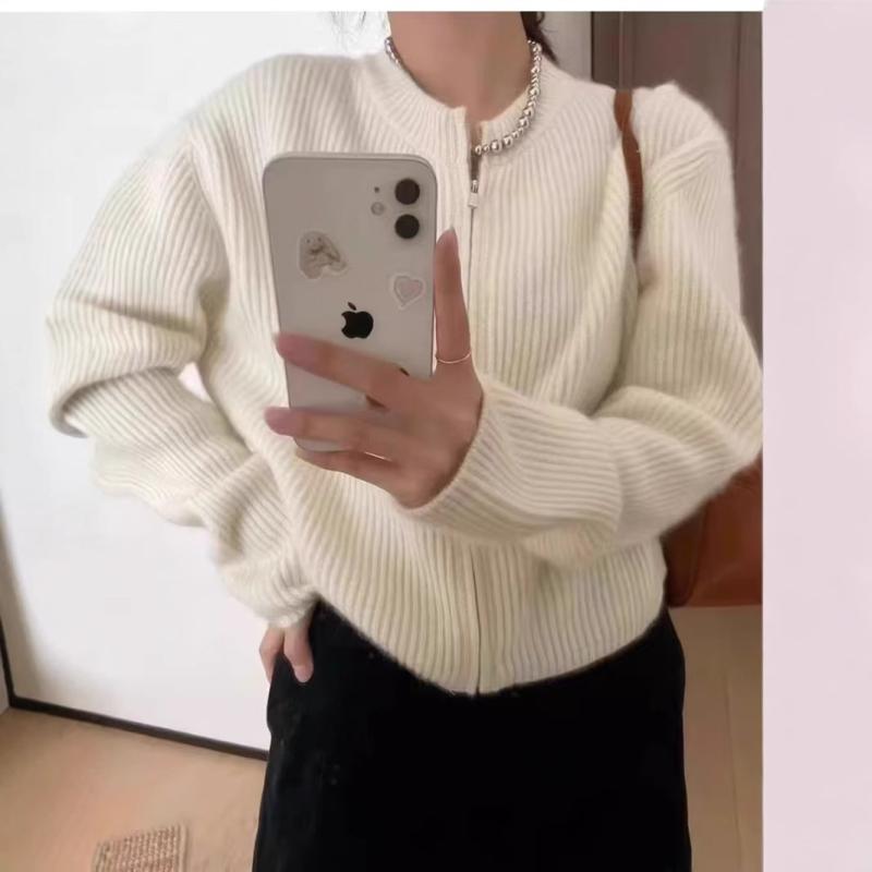 秋冬 レディース 絨毛 カシミール 編み物 ジレー ゆったり ファスナー 無地 伸び伸びする風 アウター トップス