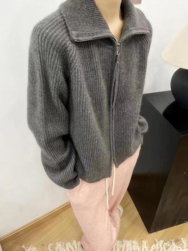 秋冬 レディース 朦々たる ハイネック ファスナー 編み物ジレー ラペル ゆったり 伸び伸びする カシミール 編み物 トップス アウター