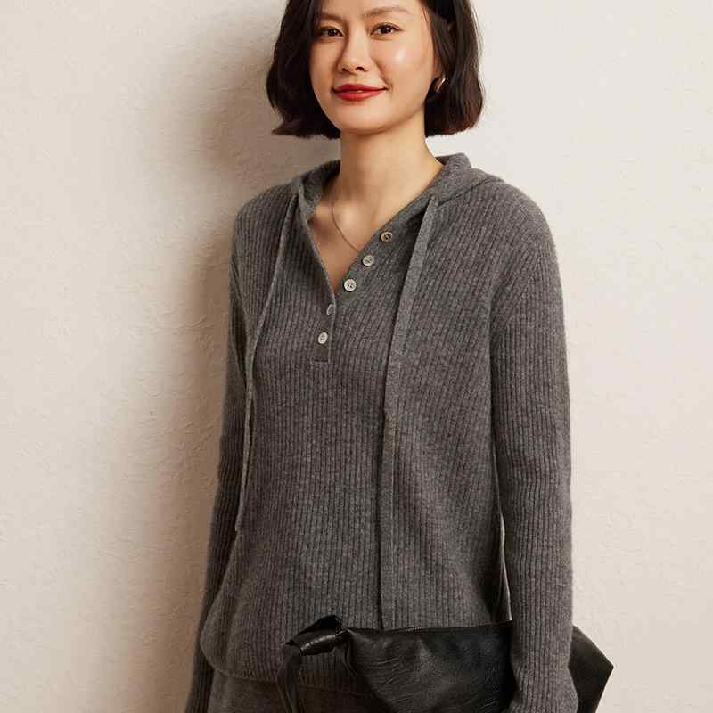 レディース 秋冬 カシミール ボンネット付き添い人 ハーフジップ 編み物スウェーター 単色 か細い 生あたたかい もの柔らか 着回し