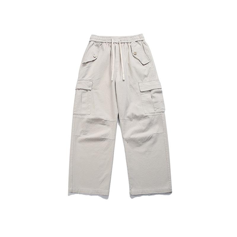 ワークパンツ メンズ 春夏 レトロ 直筒 ストレートレッグ 無地 純色 立体ポケット 装飾 長パンツ カジュアル ウェア アウトドア デイリー ユース 快適