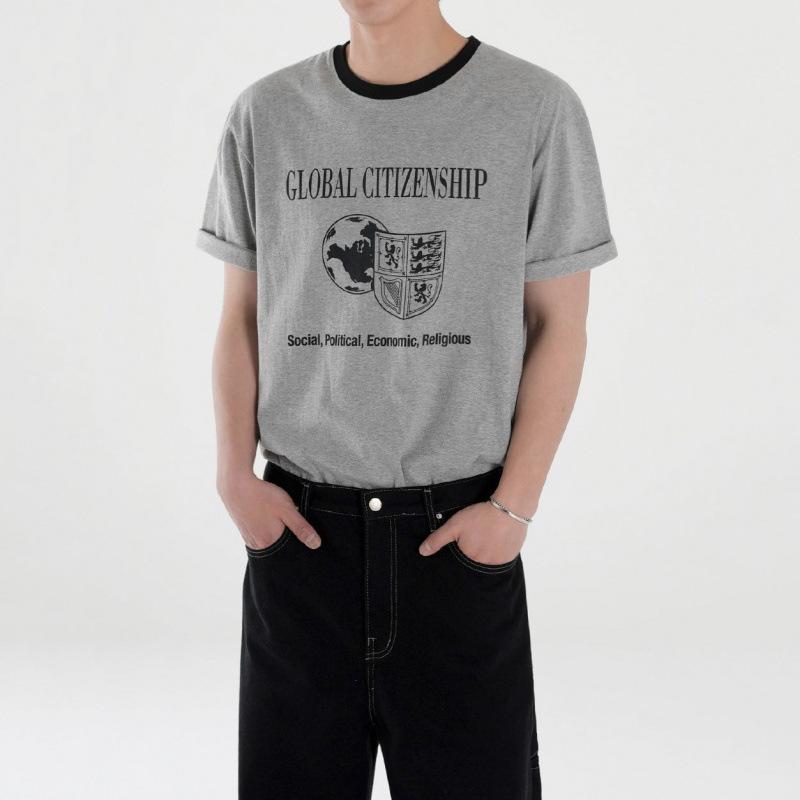 メンズ Tシャツ 綿100% 半袖 クルーネック ゆったり 切り替え プリント デザイン リラックス 韓国ファッション カジュアル オフィスカジュアル 夏｜くらしのセロネ