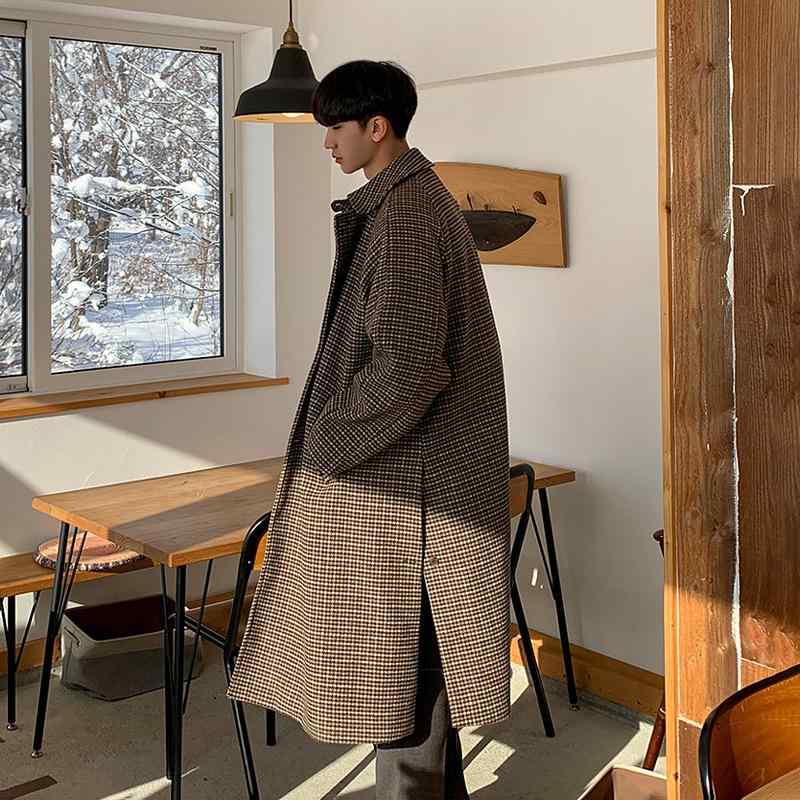 メンズ 男女兼用 コート ロングコート チェスターコート チェック柄 レトロ 韓国風 オーバーサイズ ゆったり 膝下丈 ウール調 アウター カジュアル トレンド 防寒 冬物｜くらしのセロネ