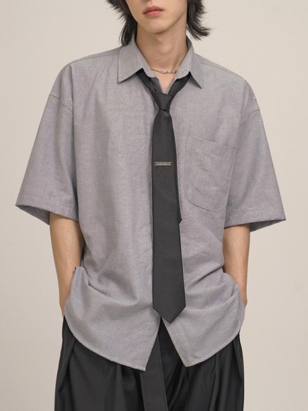 メンズ 半袖 カジュアルシャツ ゆったり ビッグシルエット 無地 シンプル スクール風 韓国風 制服風 通勤 通学 インナー きれいめ トレンド 春夏 オフィスカジュアル 羽織り