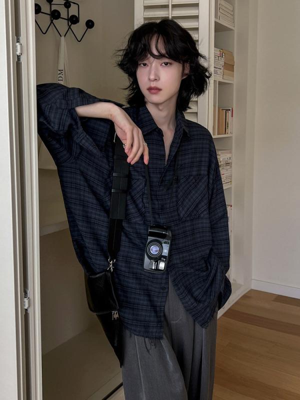メンズ シャツ 長袖 チェック柄 ゆったり ビッグシルエット レトロ トラッド クラシック 上品 きれいめ トレンド 韓国ファッション カジュアル 羽織り 春 秋
