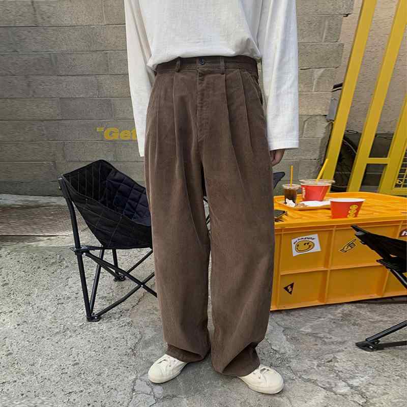 メンズ ワイドパンツ コーデュロイ ストレート ゆったり レトロ 韓国ファッション ロングパンツ 楽ちん カジュアル トレンド 秋冬 ボトムス ズボン|くらしのセロネ