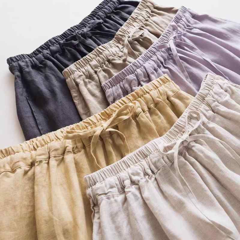 レディース ワイドパンツ リネン100% 麻 9分丈 ウエストゴム ドローストリング ゆったり ガウチョパンツ ナチュラル シンプル きれいめ 通勤 オフィス カジュアル 快適 涼しい 通気性 春 夏