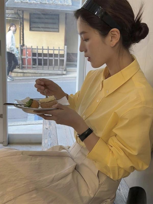 レディース シャツ ブラウス 長袖 トップス 無地 綿素材 袖口 刺繍 春服 韓国ファッション 上品 きれいめ 通勤 オフィスカジュアル 大人可愛い シンプル カジュアル 高見え 体型カバー