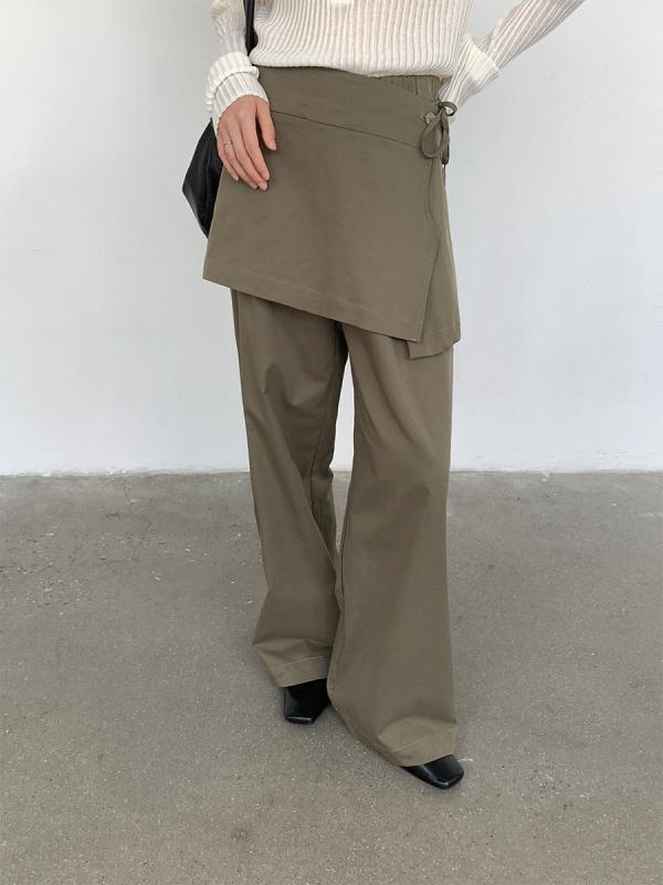 レディース キュロット スカート風 ショートパンツ 韓国ファッション 秋 デザイン リラックス こなれ感 トレンド カジュアル 着回し シンプル ボトムス 無地 ゆったり 体型カバー