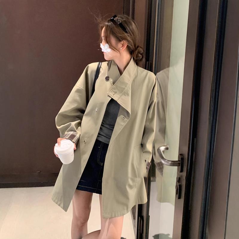 レディース トレンチコート ショート丈 ジャケット スプリングコート ゆったり シンプル レトロ 高見え 上品 通勤 オフィスカジュアル きれいめ 低身長 小柄 小さめサイズ カジュアル 春