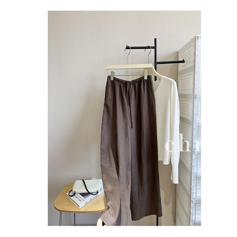 レディース パンツ ストレートパンツ リネン100% ウエストゴム ロング丈 上品 高見え リラックス感 楽ちん 体型カバー ナチュラル カジュアル 春夏