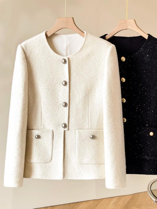レディース ジャケット アウター ツイード ウール混 ラメ入り ウエストシェイプ フレンチスタイル 上品 高見え きれいめ エレガント 大人可愛い 通勤 オフィス フォーマル 秋 冬 ホワイト
