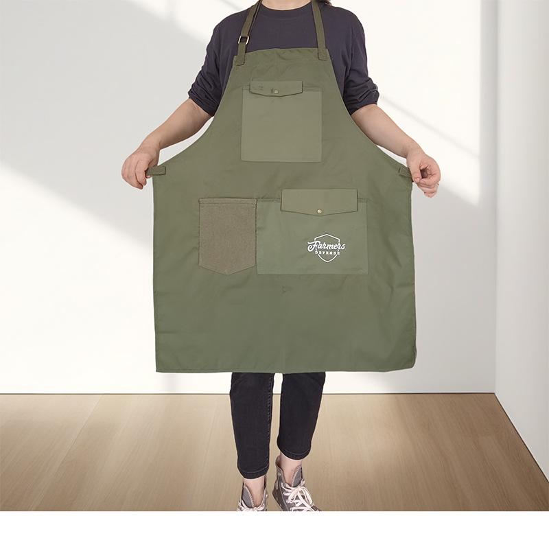 男女兼用 エプロン 刺繍 ワークウェア風 韓国風 カフェ 飲食店 中華料理店 理容師 美容師 ベーカリー パン屋 作業用 おしゃれ シンプル(x2)