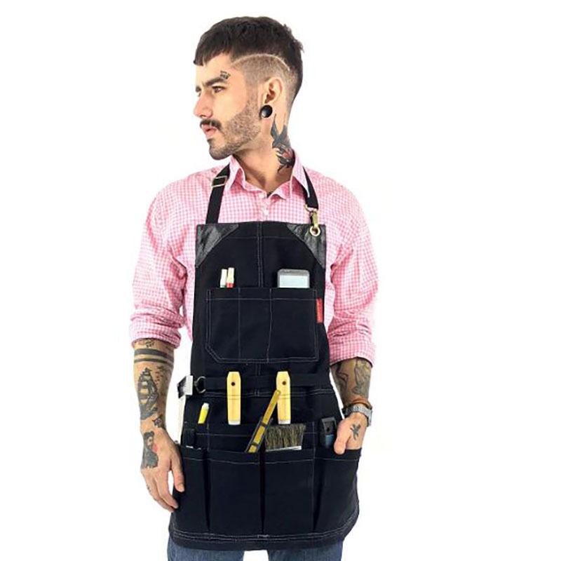 男女兼用 ワークエプロン オイルキャンバス レザー バッククロス 多機能ポケット 収納力 丈夫 厚手 作業用 DIY ガーデニング 園芸 キャンプ アウトドア 美容師 カフェ ツールエプロン シンプル おしゃれ 撥水 耐久性(x2)|くらしのセロネ