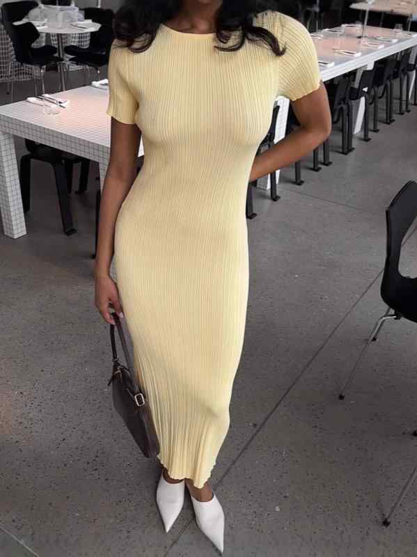 レディース ワンピース ニットワンピース ロング丈 タイト フレンチ風 スリム シルエット 高見え きれいめ 大人可愛い 着回し シンプル エレガント お洒落 モード 夏