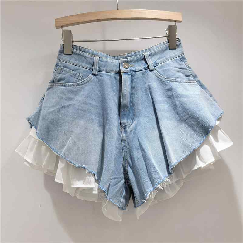 レディース デニム ショートパンツ ハイウエスト レイヤード風 ワイドシルエット デザイン ストリート系 アメリカンスタイル トレンド おしゃれ 個性的 脚長効果 細見え ジーパン 春夏