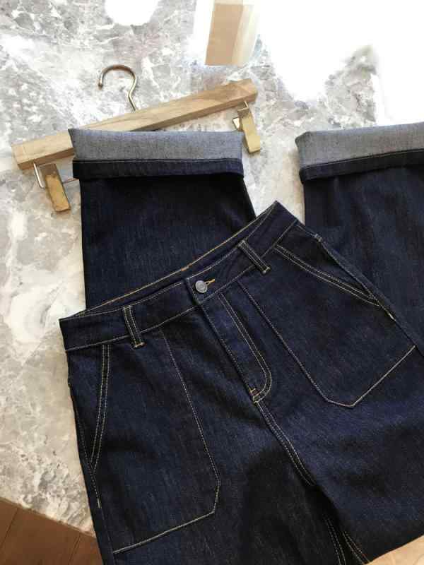 レディース デニムパンツ ジーンズ ストレート ヴィンテージ風 ステッチ ビッグポケット エコ素材 オーガニックコットン スタイルアップ 脚長効果 カジュアル 普段使い 春