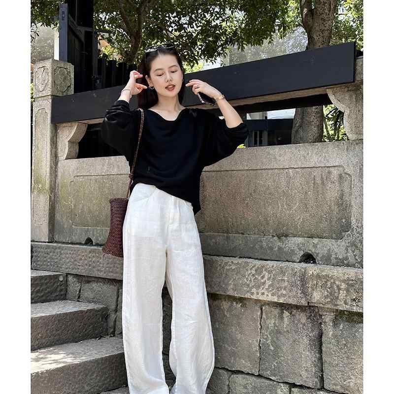 ワイドパンツ パンツ リネン100% 麻 ストレート ロング丈 ゆったり バナナパンツ 無地 楽ちん 体型カバー シンプル 大人カジュアル 着回し 通気性 春 夏 秋|くらしのセロネ