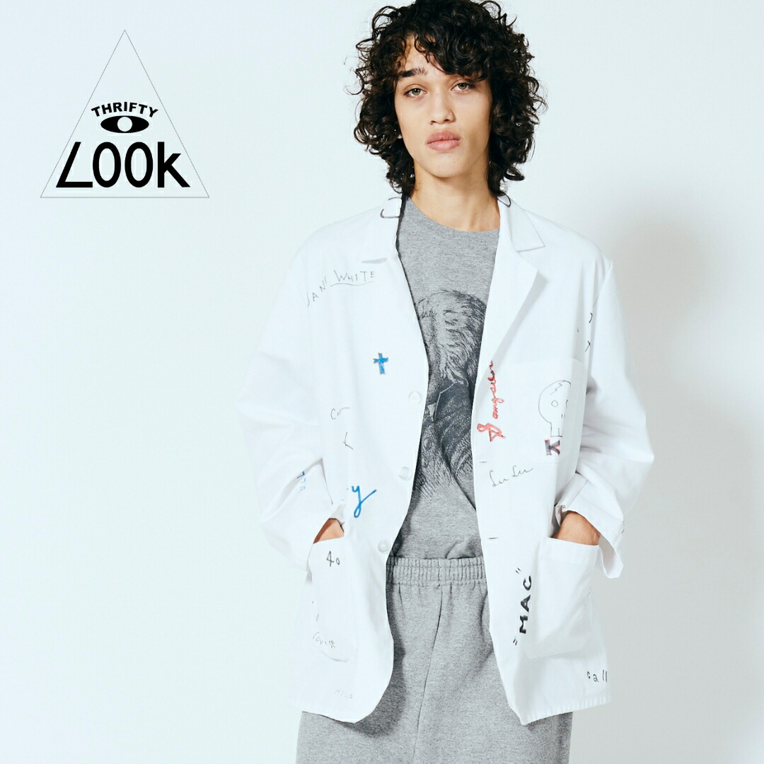 【THRIFTY LOOK / スリフティールック】MEMORIAL WHITE COUNTER COAT EMBROIDERY REDKAP カウンターコート メモリアル ジャケット ホワイト ヴィンテージ 手書き プリント 手刺繍