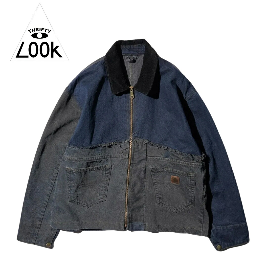 【THRIFTY LOOK / スリフティールック】CARHARTT DENIM ACTIVE JACKET カーハート パンツ リメイク アクティブジャケット ジップアップ デニム ブラック