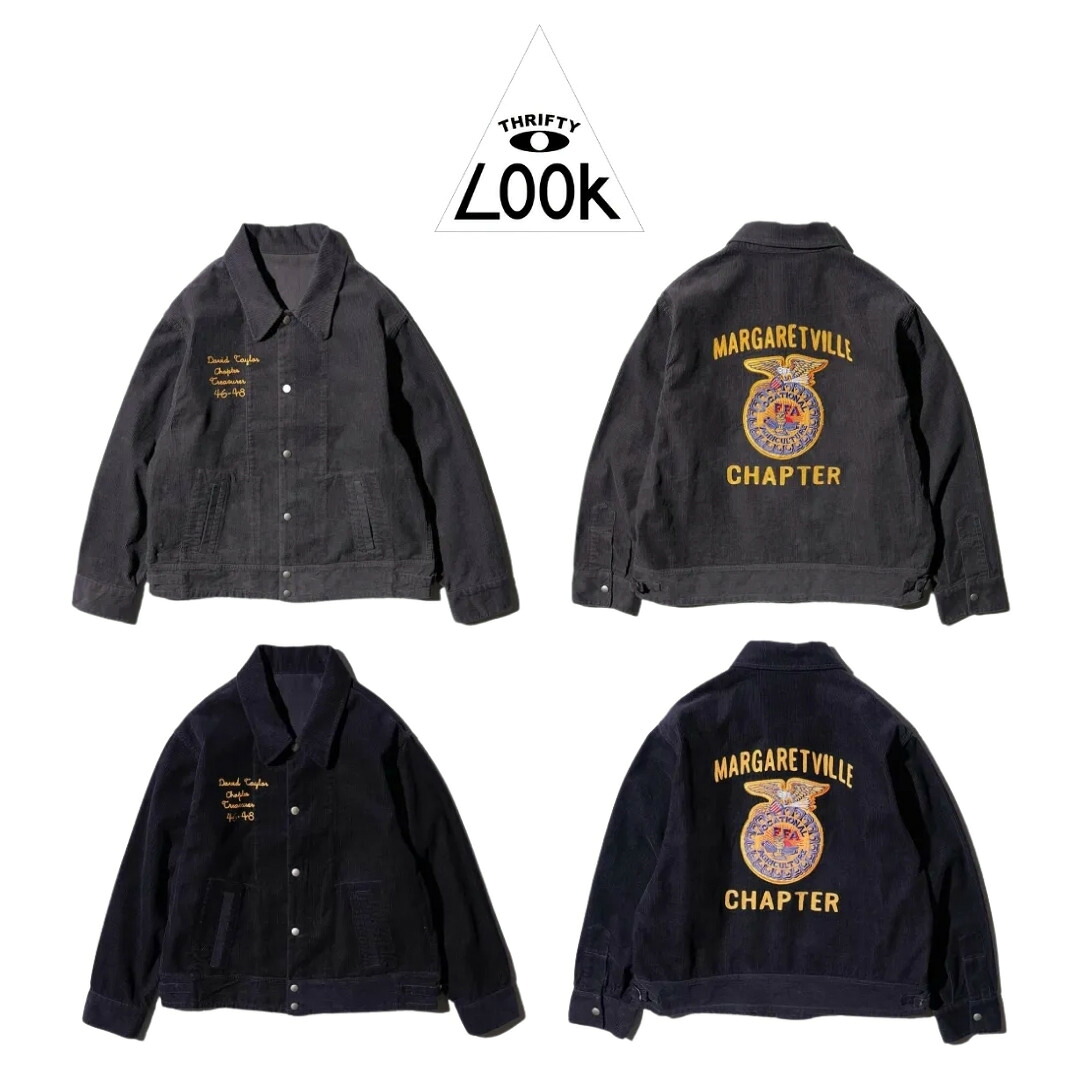 【THRIFTY LOOK / スリフティールック】40S SNAP-UP FFA JACKET コットン コーデュロイ 刺繍 ジャケット リラックスフィット