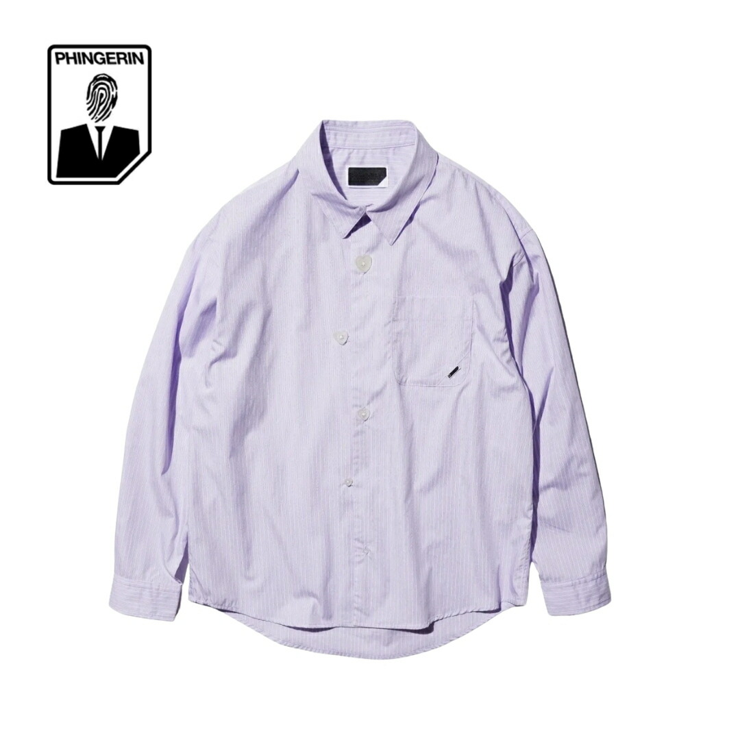 PHINGERIN / フィンガリン】 FLOATING HEART BROADCLOTH SHIRT LAVENDER STRIPE オリジナル蓄光ハートボタン ラベンダー ストライプ コットン テーラーシャツ 長袖 メンズ レディース 27,302円