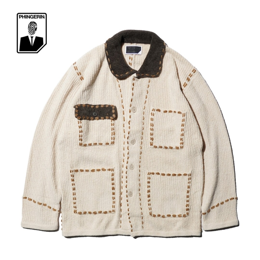 【PHINGERIN / フィンガリン】 PG1 SHORT COAT ニット ショートコート  メンズ レディース ベージュ ワークコート