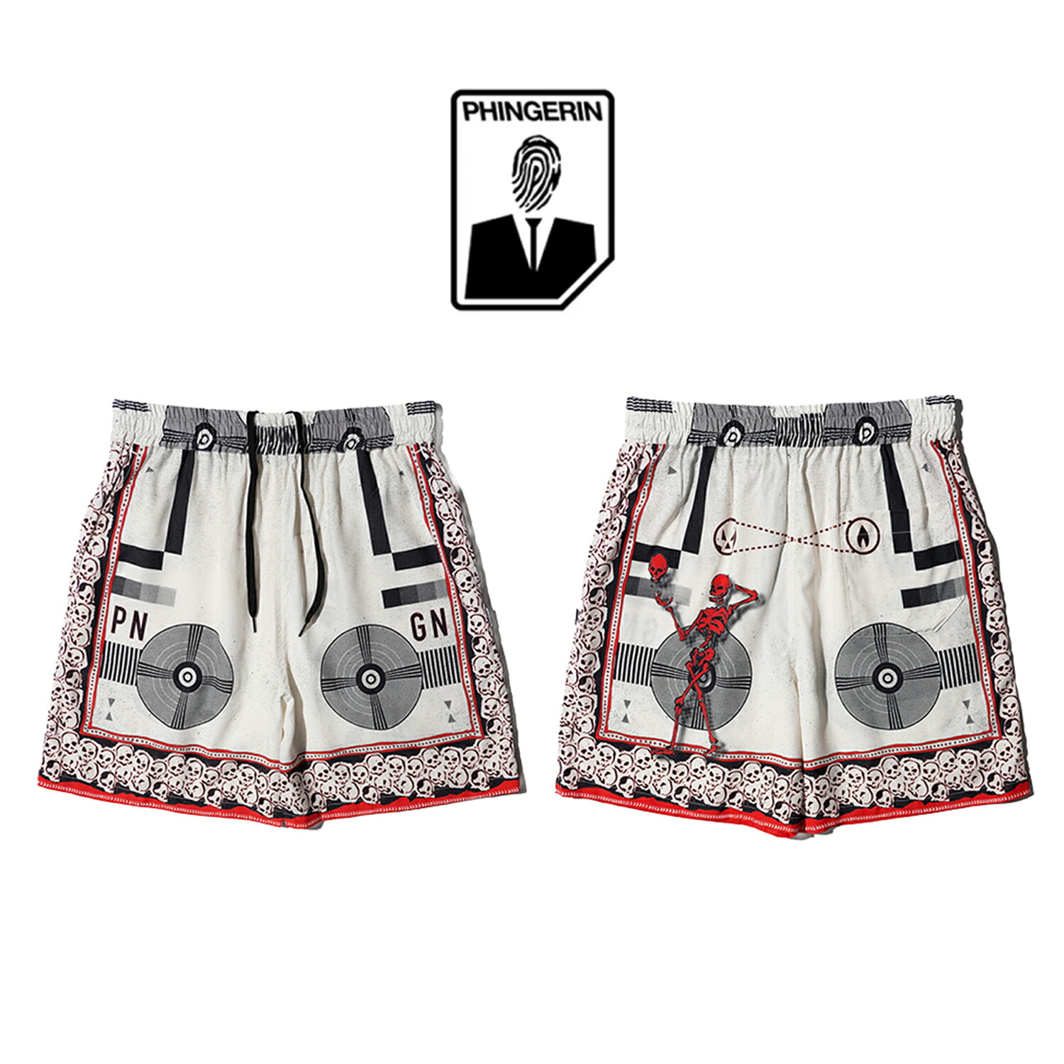 【PHINGERIN / フィンガリン】SUMMER SHORTS SKULL プリント アロハ ショート パンツ ウエストゴム|S.U.N.STORE