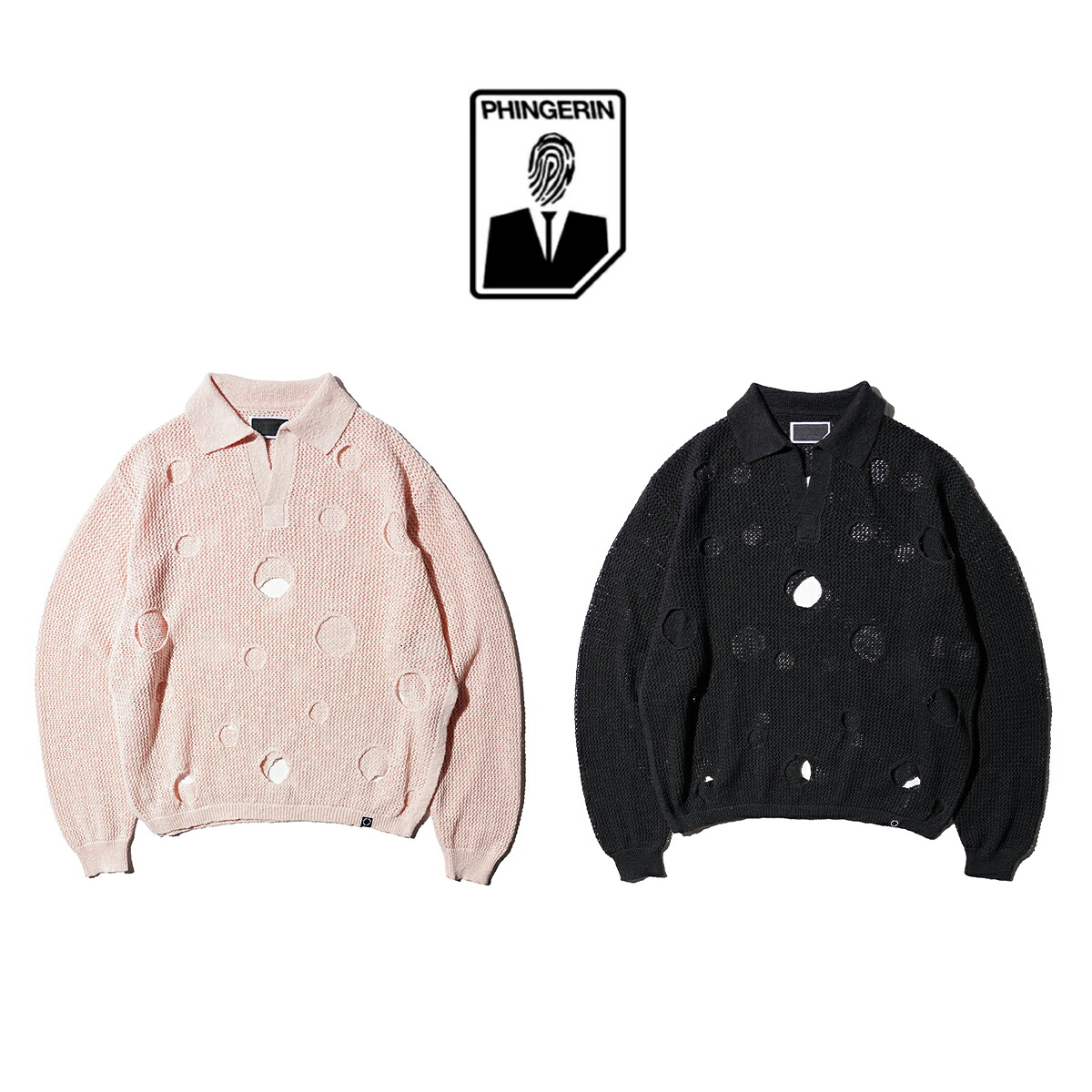 【PHINGERIN / フィンガリン】HOLE KNIT SKIPPER (PD-261-KN-051) スキッパー ニット メンズ ユニセックス きれいめ カジュアル｜S.U.N.STORE