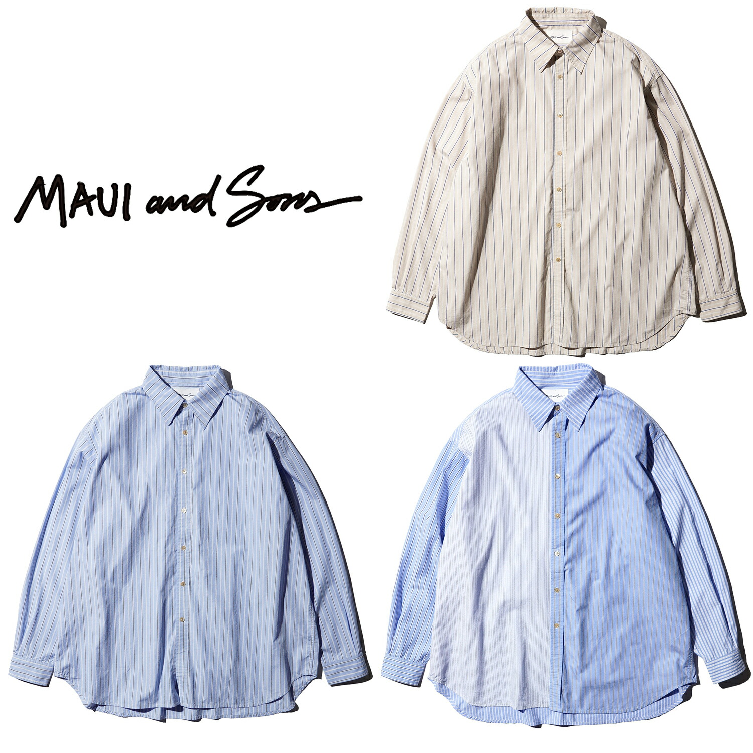 【Maui & Sons / マウイアンドサンズ】Pacific Big Shirt コットン シャツ ストライプ ビッグシルエット|S.U.N.STORE