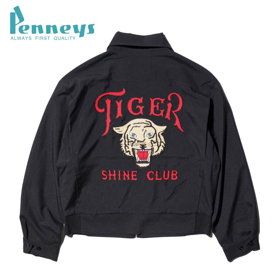 【PENNEY\u0027S / ぺニーズ】 ROCKABILLY JACKET EMBROIDERY 刺しゅう ギャバジン上衣 ロカビリー上衣 メンズ レディース 黒いこと ヴィンテージモチーフ 虎刺しゅう 秋冬 上衣